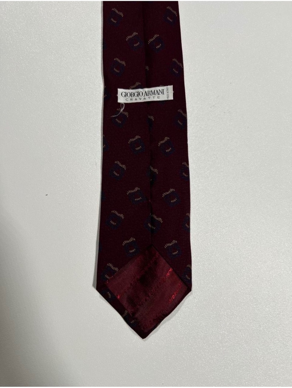 Vintage Giorgio Armani Cravatte Silk Tie Mens Burgundy Geometric Print Designer